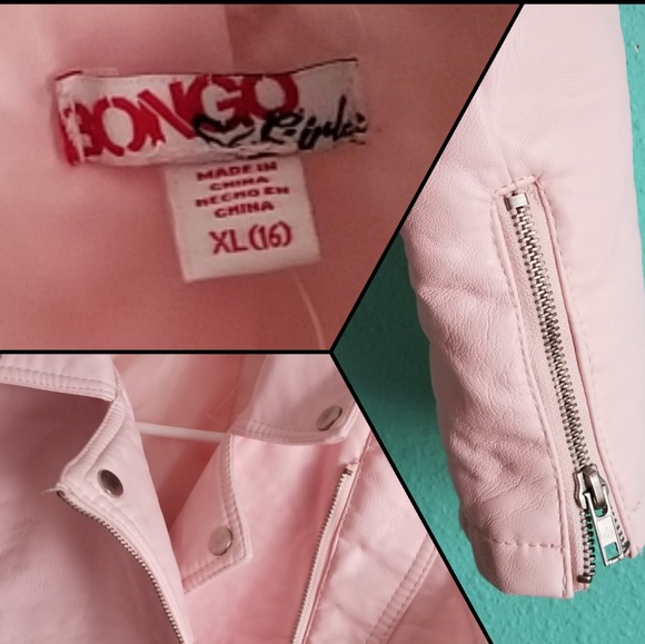 Pink Faux Leather Girls Jacket - Picture 3 of 3